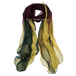 Seidenschal Chiffon Schal aus 100% Seide Tricolor Mehrfarbig gelb grün bordeaux 25x185cm 4756